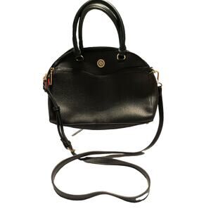 Anne Klein Double Zip Black Bag Purse Handbag Shoulder Crossbody Medium Round